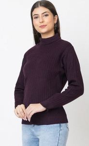 Pull col roulé côtelé pour femme, manches longues, couleur unie, décontracté, pour l'automne, 100 % acrylique, anti-boulochage, en promotion - Product Image 2