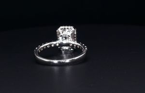 1.5ct Emerald Cut Lab Grown Diamond Halo <b>Ring</b> <b>14K</b> White <b>Gold</b> 1.2ct Pave Side Stone Engagement Wedding Jewelry IGI Certified - Product Image 2