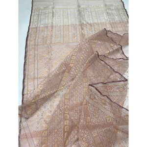 Traditional Bangladeshi Silk <strong>Saree</strong> Women's Red <strong>Orange</strong> Printed Wedding Wear Regular Fit Floor Length Ethnic Sari - Product Image 1
