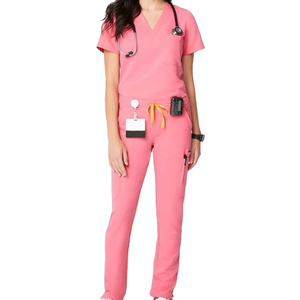 Custom Women's V-Neck Medical <b>Scrubs</b> <b>Set</b> - Slim Fit Cargo Nursing Uniforms - Four-Way Stretch Breathable Hospital <b>Scrub</b> Suit - Product Image 1