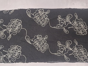 Tela de Chifón Bordada con Hilo Negro y Blanco de Alta Calidad - Material Transparente con Diseño Floral para Vestidos - Product Image 2