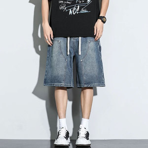 Pantalones Cortos de Mezclilla para Hombre, Estilo Verano, Holgados, Vintage, Harajuku, con Costuras, Hip Hop, Cargo, Moto, Casuales, Streetwear, Moda - Product Image 5