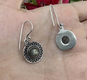 Boucles d'oreilles en labradorite naturelle, pierre ronde, plaqué argent 925, pierres précieuses, pour femmes - Product Image 3