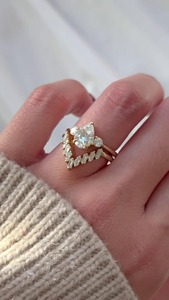 925 <b>Silver</b> Pear Cut Moissanite Bridal <b>Set</b> with Chevron Band Two Band Wedding <b>Set</b> Elegant Engagement <b>Ring</b> <b>Set</b> Fine Jewelry - Product Image 5