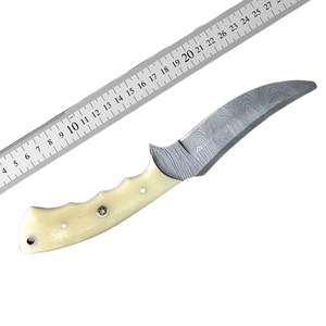 Couteau de chasse, de camping, de dépecage et utilitaire multifonctionnel à lame fixe compacte en acier Damas fait main de qualité supérieure, manche en bois, cuir OEM - Product Image 6