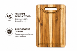 Durable Thick Acacia Wood Cutting Board with Deep Juice Groove Grip Hole Natural Wood Color OEM Vietnam Factory - Product Image 3