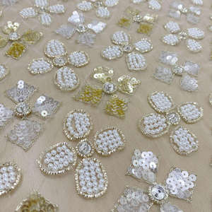 Nuevo Diseño de Tela de Tul con Cuentas Doradas Champán, Lentejuelas Florales 3D, Encaje para Vestido de Novia, Vestido de Noche, Venta al por Mayor - Product Image 2