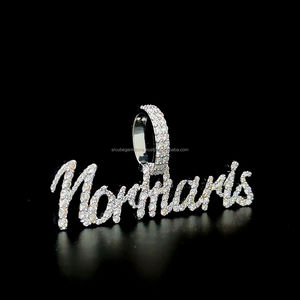Hip Hop Custom Cursive Moissanite Letter <b>Name</b> <b>Pendant</b> With <b>Necklace</b> Bling Bing Women Men Rapper Jewelry - Product Image 3