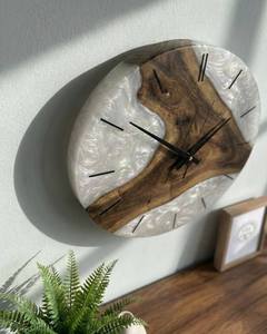 Glossy <b>White</b> Epoxy Resin River Wooden Modern Needle Display Wall <b>Clock</b> Antique Style Art Unique Decorative for Home Office Decor - Product Image 1