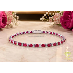 Élégant bracelet à maillons en pierre rouge avec des pierres ovales répétées et des accents brillants pour les détaillants de bijoux - Product Image 5
