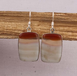 Pendientes de Ágata Natural con Banda, Plata de Ley 925, Rectangulares, con Piedras Preciosas, Hechos a Mano, Estilo Boho, Venta al Por Mayor - Product Image 1