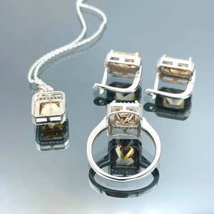 Ensemble de bijoux en argent sterling fait main avec pierres d'onyx, bague, boucles d'oreilles et collier en pierres baguette, pierres précieuses noires naturelles, cadeau élégant - Product Image 2