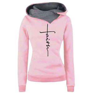 Sweat-shirt rose à capuche avec imprimé croix Faith, coupe ajustée, unisexe, en polaire, décontracté, pour l'automne - Product Image 1