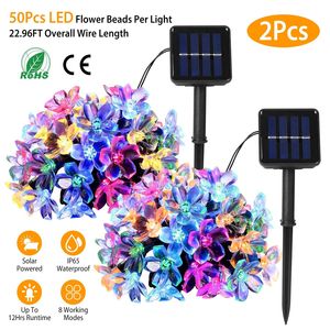 2 Pezzi di Luci Solari a LED con 50 Perline a Forma di Fiore di Ciliegio, Stringa di Luci Fatate - Product Image 1