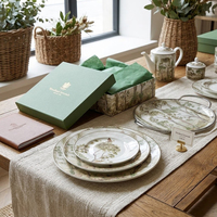 Lot de vaisselle en céramique motif forêt, style vintage, décor arbre aquarelle, assiettes à soupe en porcelaine pour mariage, restaurant, vente au détail