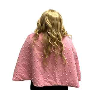 Capa rosa con perlas para mujer, chal elegante de manga corta con cuentas, para fiesta formal, estilo boutique - Product Image 3