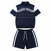 Conjunto Deportivo de Verano para Hombre, a Rayas, de Alta Calidad, Personalizable, de Secado Rápido, Transpirable, con Top de Manga Corta y Media Cremallera, y Pantalones Cortos para Gimnasio