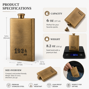 Gourde à liqueur vintage en laiton 6 oz, gourde de poche personnalisée gravée, gourde à whisky en acier inoxydable, gourde de voyage, cadeau pour homme - Product Image 2
