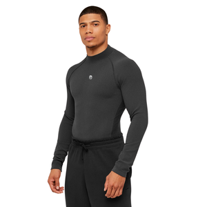 T-shirt de compression à manches longues pour homme, coupe musclée, gris, côtelé, extensible, pour la gym, l'entraînement, la performance athlétique - Product Image 3