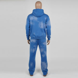 Unisex Blue <b>Tie</b> <b>Dye</b> Tracksuit <b>Set</b> Hooded Sweatshirt Joggers Casual Autumn Wear 100 Cotton Breathable Regular Fit Full Length - Product Image 2