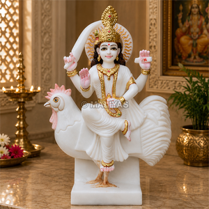 White Marble Bahuchara Mata Murti - 18 Inch | Handcrafted Bahuchara Devi Statue on Rooster | Hindu Goddess Idol | MALIYAS - Product Image 1