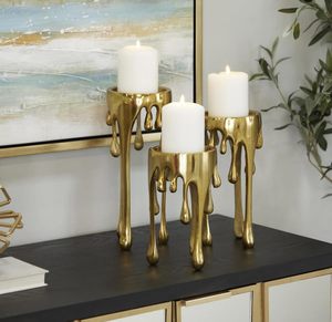 Ensemble de 3 porte-bougies en aluminium au design luxueux effet goutte d'or, supports décoratifs modernes pour bougies piliers, pour la maison et le salon - Product Image 6