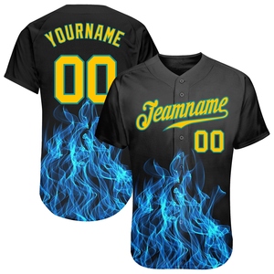 Wholesale Best Selling OMMIZ INDUSTRY Custom Black Gold-Teal 3D Pattern Design <b>Flame</b> Authentic Baseball Jersey - Product Image 1