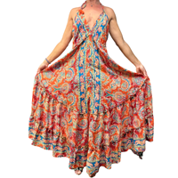 Nouvelle collection d'été : Robe longue en soie Y2K sexy à taille naturelle, col licou, coupe ample, imprimé cachemire, style western pour soirée