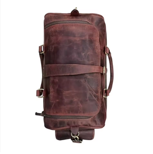 Valise en cuir véritable de style vintage avec fermeture éclair et design ceinture, sac de voyage unisexe pour le sport et les voyages, style vintage - Product Image 5