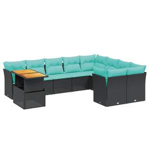 ชุดโซฟาลานบ้านหวายโพลีสีดำ 10 ชิ้นพร้อมชุดเบาะรองนั่งในสวน - Product Image 2