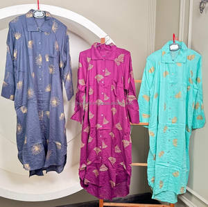 Vestido camisero largo con estampado de lámina de oro Púrpura ciruela para mujer, elegante túnica estilo Kurti con botones para ropa informal, de oficina y festiva - Product Image 5