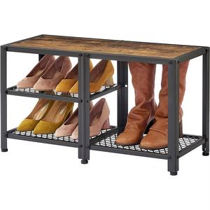 Zapatero Apilable de Metal y Madera de 2 Niveles, Organizador de Almacenamiento de Zapatos Ajustable para Armario o Pasillo - Product Image 1