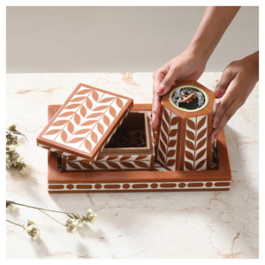 Hermosa Bandeja de Bakhoor de Madera y Resina Mubkhar 2026 con Incrustaciones de Madreperla, Quemador de Resina Medkhan, Caja de Acrílico Mubkhar - Product Image 1