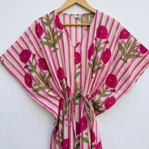 Kaftán de algodón estampado a mano al por mayor, kaftán de playa de algodón estampado, vestido de fiesta para mujer, vestido maxi de noche - Product Image 2