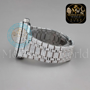Luxury Men's Moissanite <b>Watch</b> Round Case Mechanical Sapphire <b>Crystal</b> Diamond Bezel Stainless Steel Band Deployment Clasp - Product Image 2