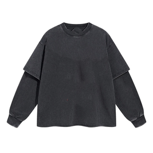 T-shirt personnalisé 100 % coton vintage à double épaisseur et manches longues pour homme, coupe oversize, design vierge, grammage lourd, anti-boulochage - Product Image 1