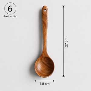 Ensemble de 6 cuillères en bois Curio Craft, légères et écologiques, lavables au lave-vaisselle, 33 cm x 7,5 cm, bois naturel - Product Image 6