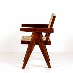 Fauteuil de bureau style Pierre Jeanneret en bois massif avec pieds en V et tressage en rotin naturel pour salle à manger et bureau - Vente en gros - Product Image 3