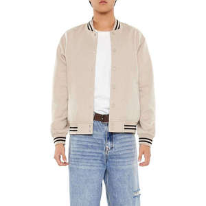 Veste varsity beige pour homme en coton molletonné, coupe classique, col rabattu, fermeture boutonnée, couleur unie, style décontracté pour l'automne - Product Image 4