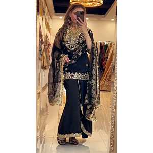 Designer 2XL <b>Top</b> Dhoti <b>Skirt</b> Dupatta <b>Set</b> with Heavy Embroidery Sequence Work - Product Image 2