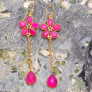 Pendientes de Flores Rosa Fucsia, Pendientes Antiguos Hechos a Mano, Joyería Floral en Forma de Gota, Plata de Ley 925, Joyería de Estilo Moderno - Product Image 2