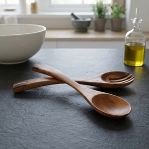 Utensilios de Cocina de Madera de Suar de Grado Alimenticio con Incrustaciones de Cáscara de Coco Oscura, Color Marrón Claro, Hermosos Utensilios para Servir y Cocinar - Product Image 3