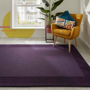 Handmade Two-Tone Purple Wool Rug | Minimalist Aesthetic Bordered Rectangle Carpet for Sophisticated Interior Decorating - Product Image 1