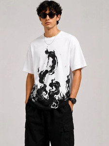 Camiseta Extra Grande para Hombre, Manga Corta, Cuello Redondo, Diseño Gráfico Pintado a Mano, Estilo Urbano, Algodón Jersey Transpirable con Estampado Frontal - Product Image 4