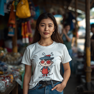 Camiseta de Mujer Estilo Vietnamita, Algodón Casual con Estampado Cultural, Personalización OEM ODM - Product Image 3