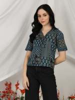 Ensemble Kurta et Pantalon en Coton Cambric Imprimé Bleu, Manches Courtes, Tenue Décontractée d'Été, Coupe Classique pour Hommes et Femmes