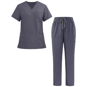 Unisex Healthcare <b>Scrub</b> <b>Tops</b> Moisture-Wicking Stretch 100% Cotton Shirts with V-Neck Collar Ribbed Side Panels Woven Fabric - Product Image 2