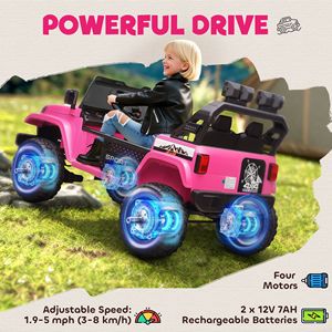 Camion Elettrico Rosa 24V per Bambini, 2 Posti con 4 Motori, Telecomando e Sospensioni a Molla per Bambini dai 3 agli 8 Anni - Product Image 4