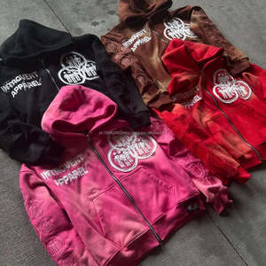 Personnalisé Heavyweight Zipper Up Sun Faded Fabricants Acid Wash Hoodie Patch Applique Brodé Recadrée Boxy Distressed Hoodies - Product Image 2