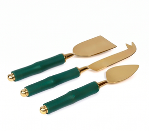 Copper Blade <b>Cheese</b> <b>Knife</b> <b>Set</b> With Green Plastic Handles Durable Metal <b>Cheese</b> Tools Dishwasher Safe For Kitchen Use And Home Use - Product Image 1